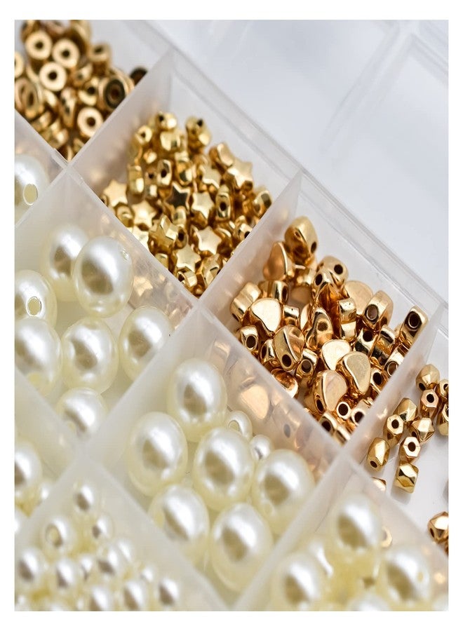 سكاي زون مجموعة صنع الخرز من سكاي زون - 720 قطعة من الخرز الأبيض اللؤلؤي والذهبي على شكل قلب ونجمة مسطحة لصنع المجوهرات اليدوية (10 تصاميم مختلفة) - Image 3